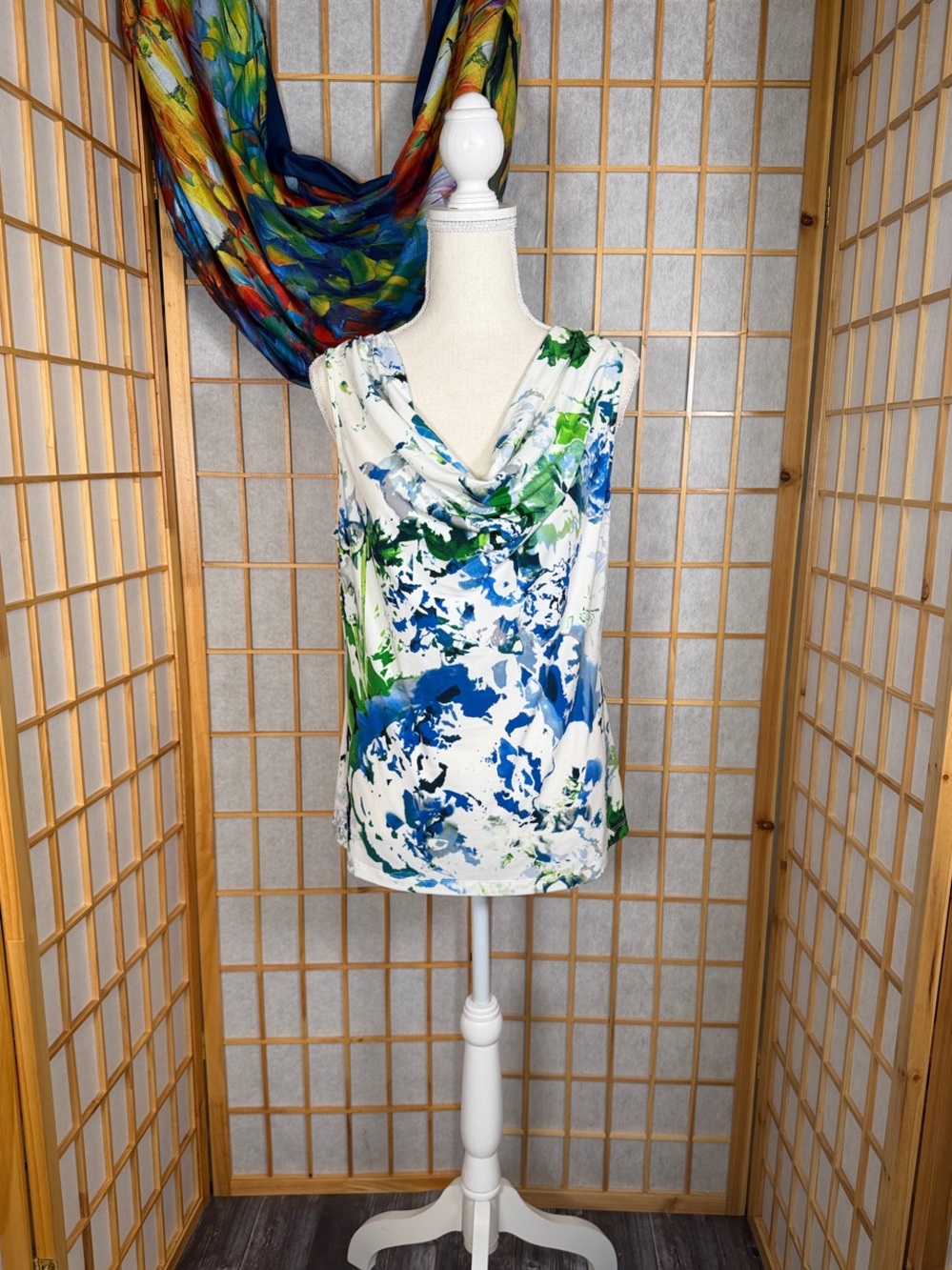 Calvin Klein Blue, Green & White Cowl Neck Camisole